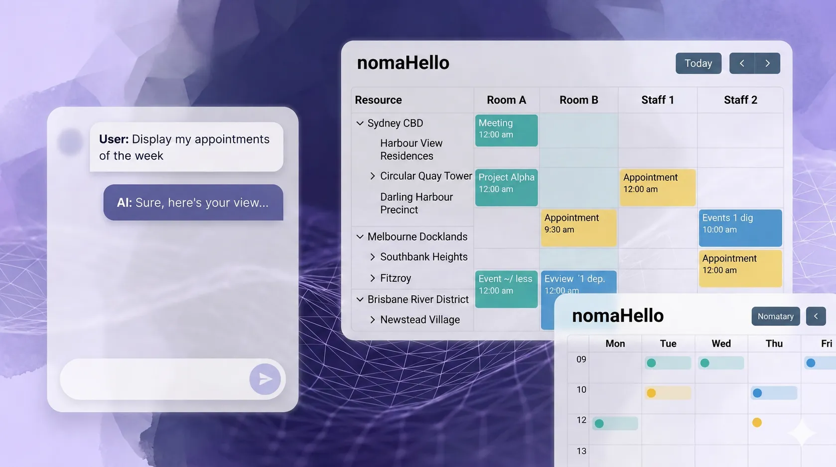 nomaHello resource calendar showing an AI-booked appointment